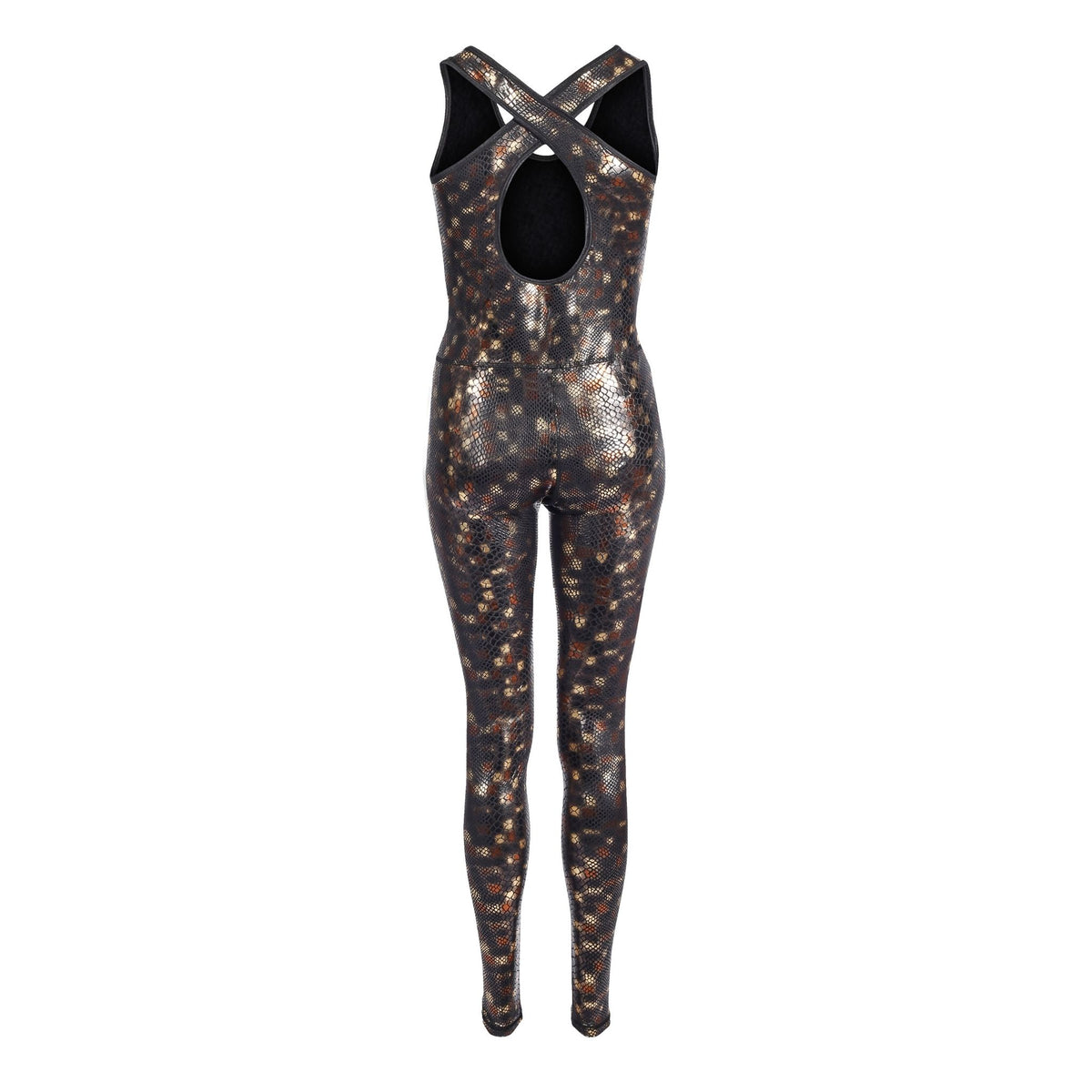 Gold Python Snake Catsuit Wet Look Spandex Reptile Jumpsuit